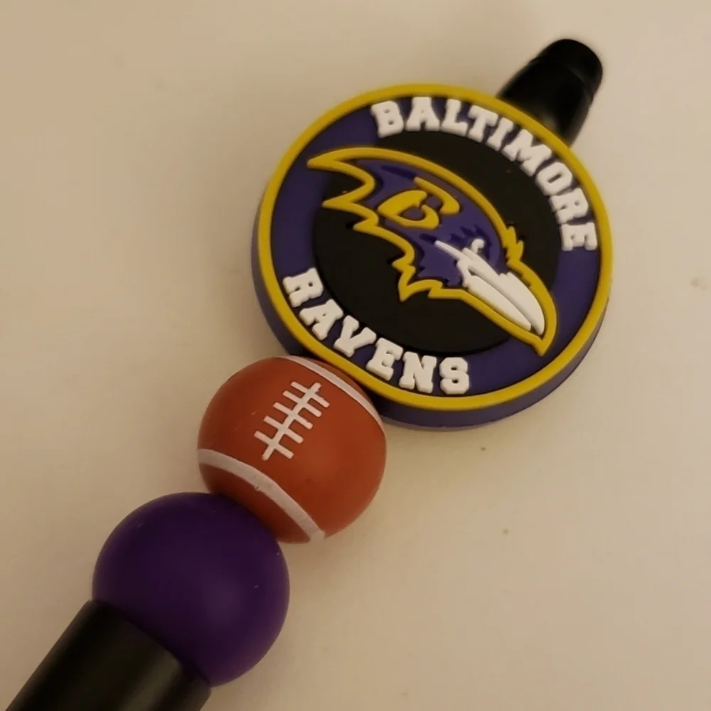 Handmade Baltimore Ravens Football Beaded Silicone Focal Bead Pen